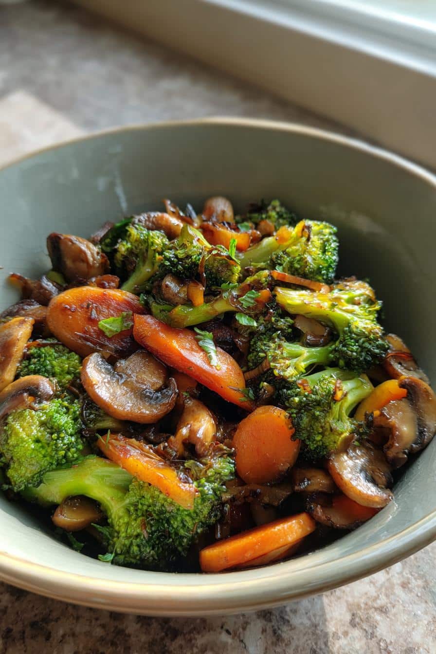 15 minuten pfanne mit champignons brokkoli und karotten geniesen - detail 1