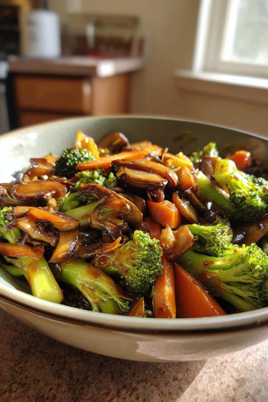 15 minuten pfanne mit champignons brokkoli und karotten geniesen - detail 2