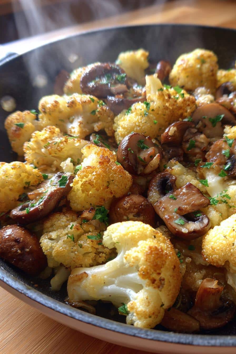 blumenkohl champignons pfanne mit knoblauch rezept geniesen - detail 1