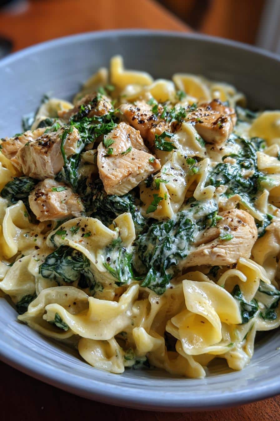 frischkase spinat hahnchen pasta rezept einfach zubereiten - detail 1