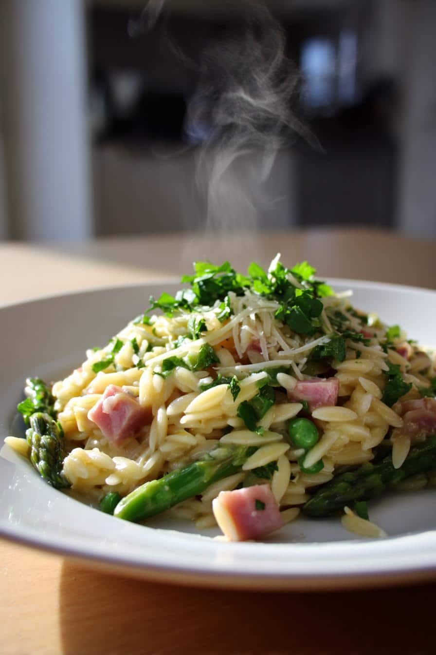 spargel orzo pasta mit schinken rezept einfach zubereiten - detail 2